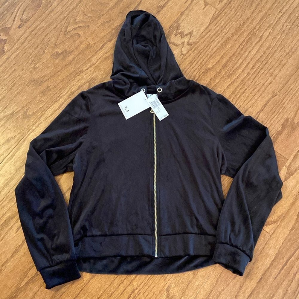 NWT Magaschoni black velvet zip up jacket size Large